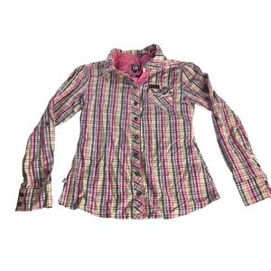 Cavi Plaid Button Down Shirt Girls Medium Multicolor Studded Western Cowgirl